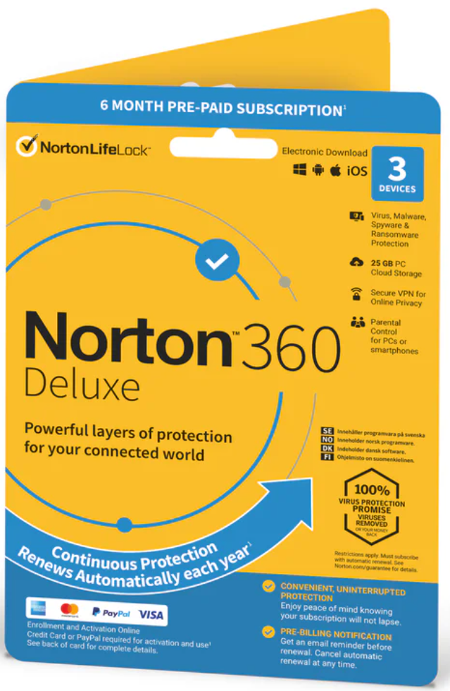 NORTON 360 Deluxe 2023 2024 3 Geräte 6 Monate 25GB Cloud ABO Sofort per Email